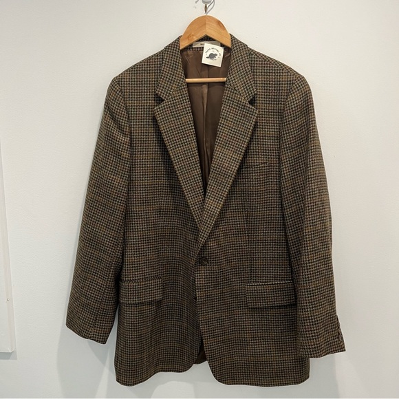 RALPH LAUREN Vintage Houndstooth Wool Blazer in Browns and GreenMens 46T